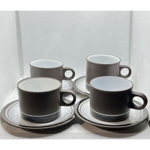 4 Vintage Hornsea Mugs Coffee Tea Cups & Saucers Vitramic Contrast‎ England